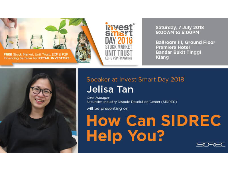 SIDREC to Speak on How SIDREC Can Help You at InvestSmart Day 2018 on 7 July