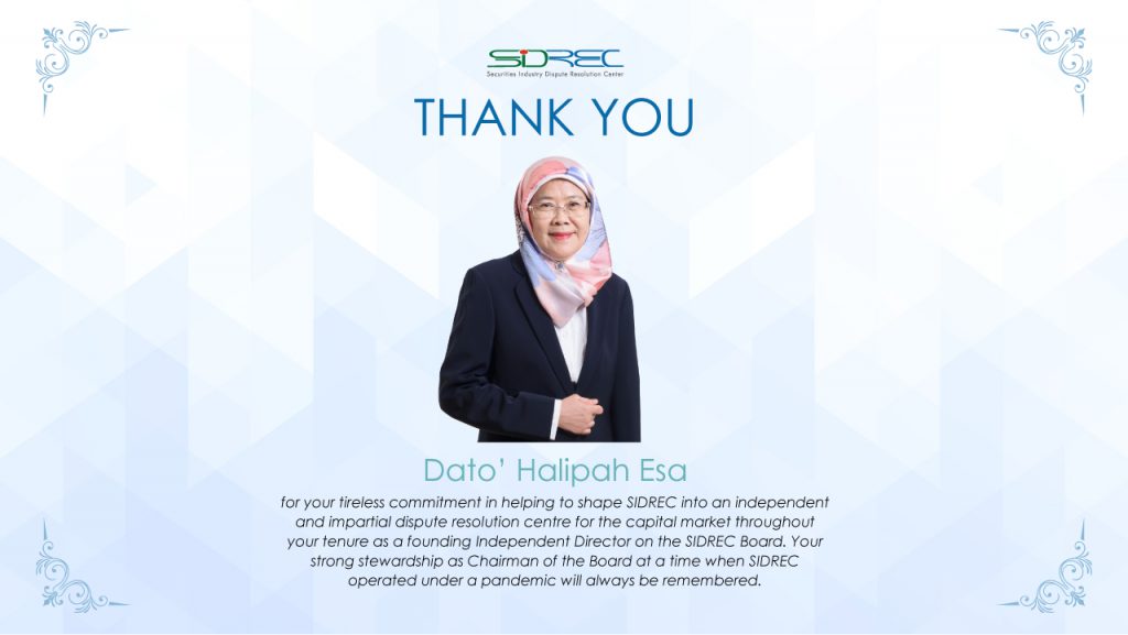SIDREC Thanks Dato’ Halipah Esa for Her Services as Chairman of Its Board